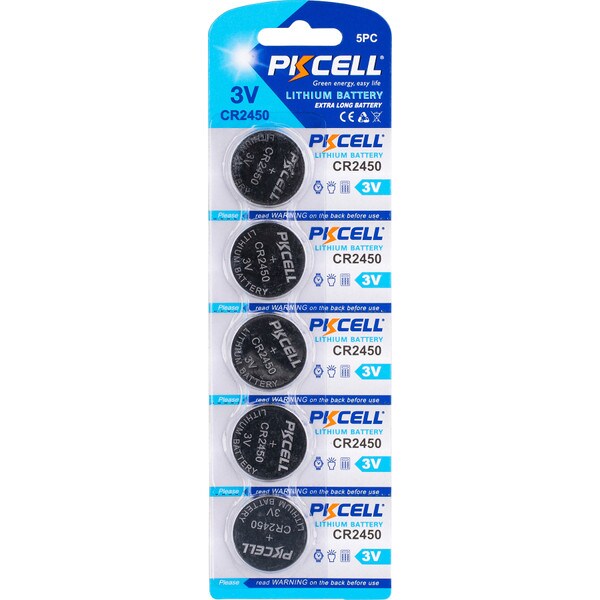 Main product image for PKCELL CR2450 Coin Cell 3.0V Lithium Battery 5-Pack 142-239